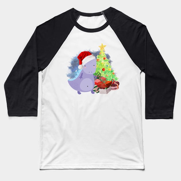 Treesaurus: a Dinosaur Christmas Baseball T-Shirt by tribbledesign